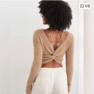 Aerie twist fuzzy camel sweater